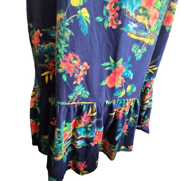 Lands End Hawaiian Floral Off-Shoulder Navy Dress With Ruffle Size XL 18 CM2012 - Picture 6 of 10
